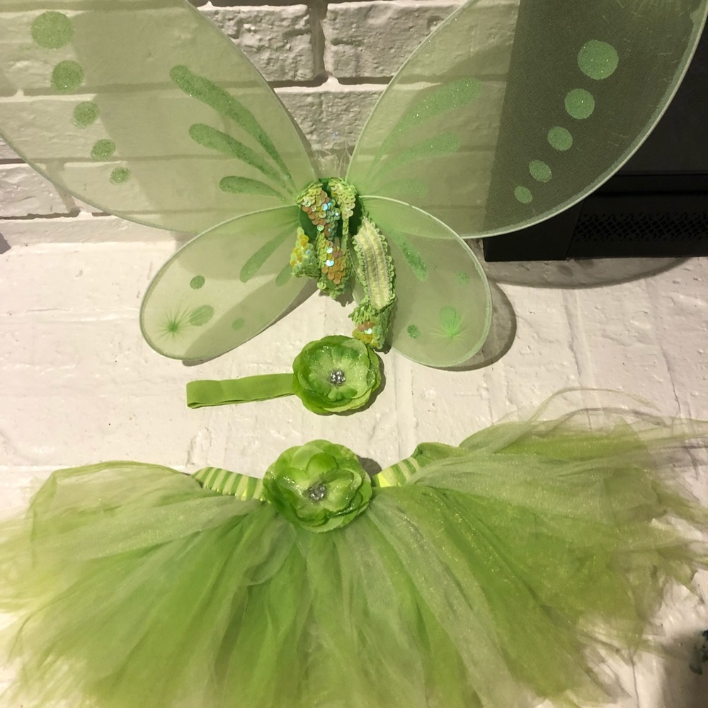 Green tutu with matching headband and wings